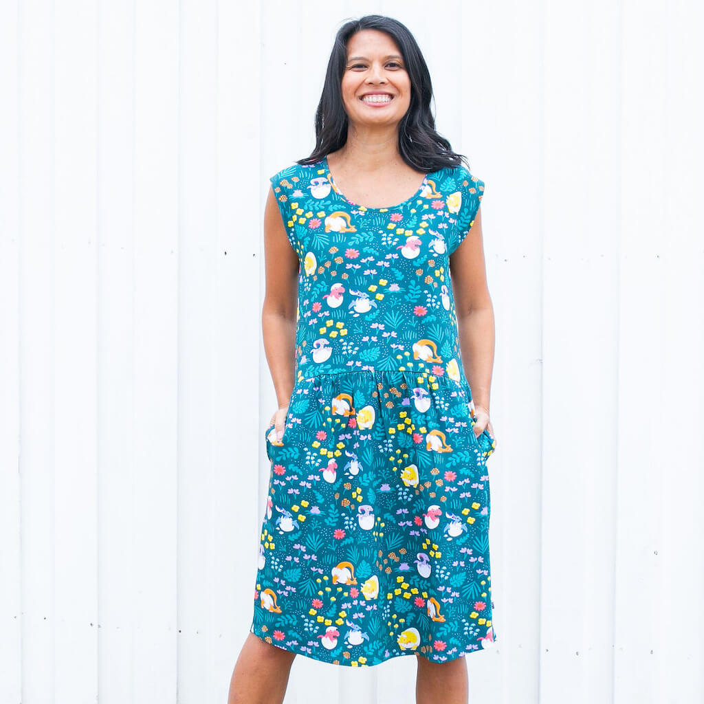 Adult Dinosaur Eggs Cap Sleeve Dress with Pockets