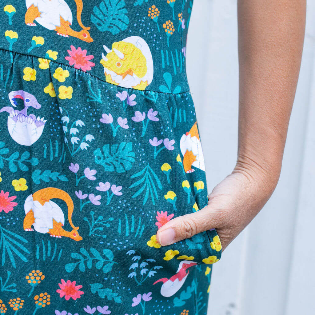 Adult Dinosaur Eggs Cap Sleeve Dress with Pockets