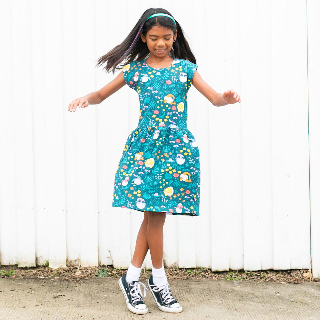 Dinosaur Eggs Cap Sleeve Dress with Pockets