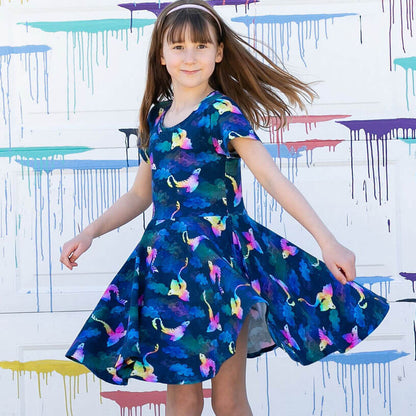 "Reign Clouds" Rainbow Amphiptere Dragons Super Twirler Dress with Pockets