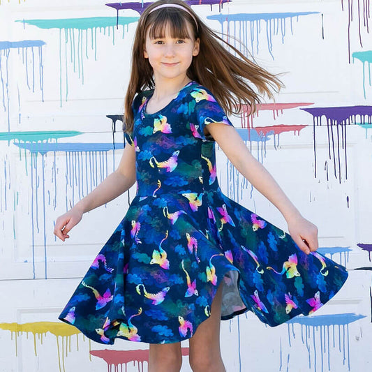 "Reign Clouds" Rainbow Amphiptere Dragons Super Twirler Dress with Pockets