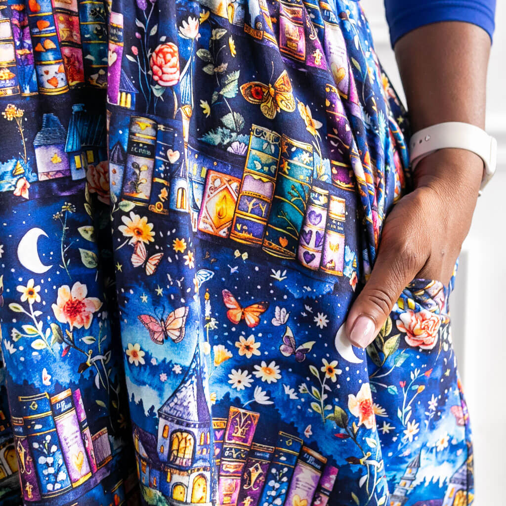 Adult "A Little Night Reading" Bedtime Stories Dress with Pockets