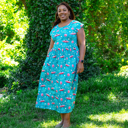 Adult "Beam Me Up, Kitty" Cats in Space Saucers Dress with Pockets