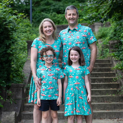 "Beam Me Up, Kitty" Cats in Space Saucers Super Twirler Dress with Pockets