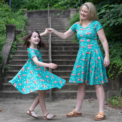 "Beam Me Up, Kitty" Cats in Space Saucers Super Twirler Dress with Pockets