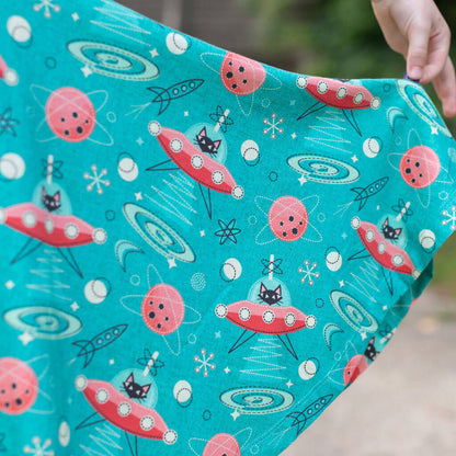 "Beam Me Up, Kitty" Cats in Space Saucers Super Twirler Dress with Pockets
