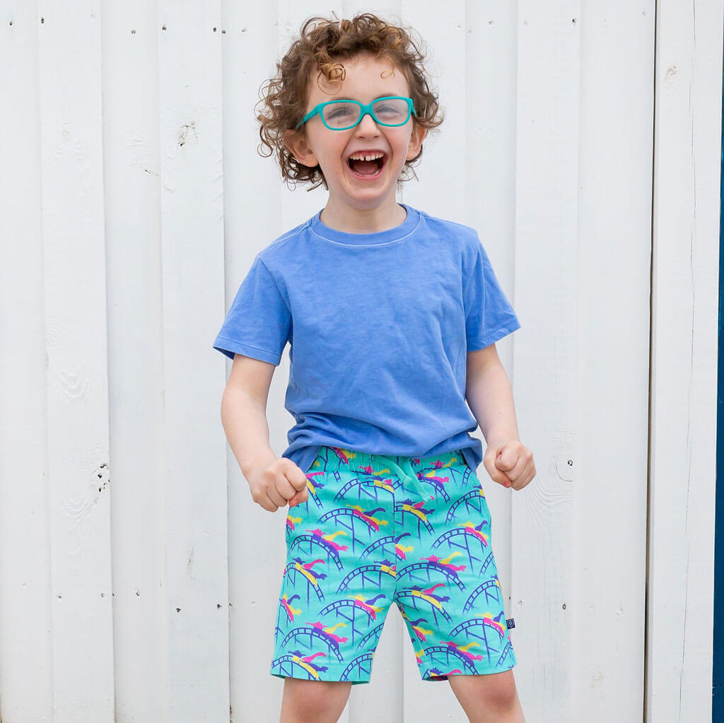 "Jurassicoaster" Dinosaur Drawstring Shorts with Pockets