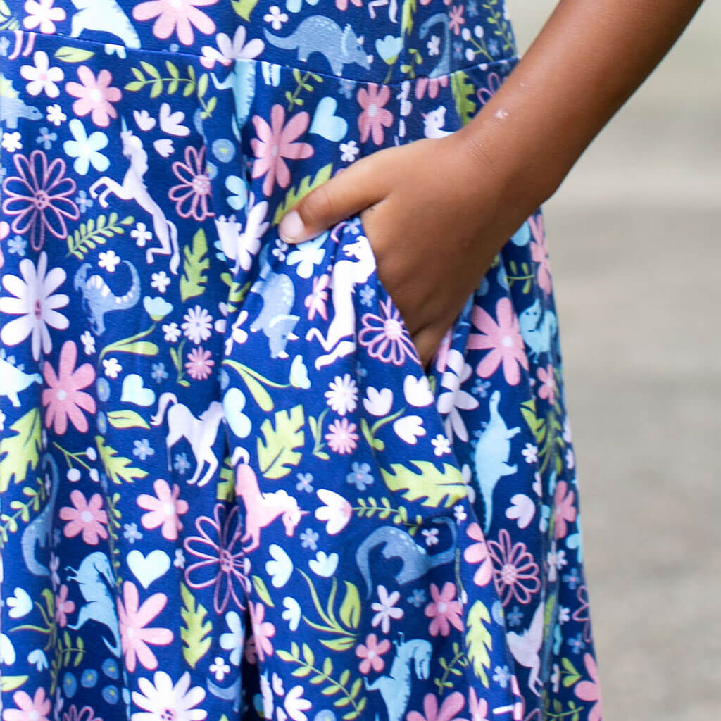 "Only In My Dreams" Dinosaurs & Unicorns Super Twirler Dress with Pockets