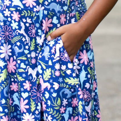 "Only In My Dreams" Dinosaurs & Unicorns Super Twirler Dress with Pockets