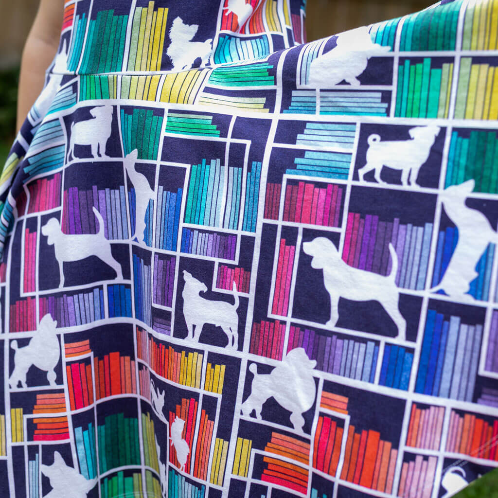 "Dog Eared" Rainbow Books & Dogs Super Twirler Dress with Pockets
