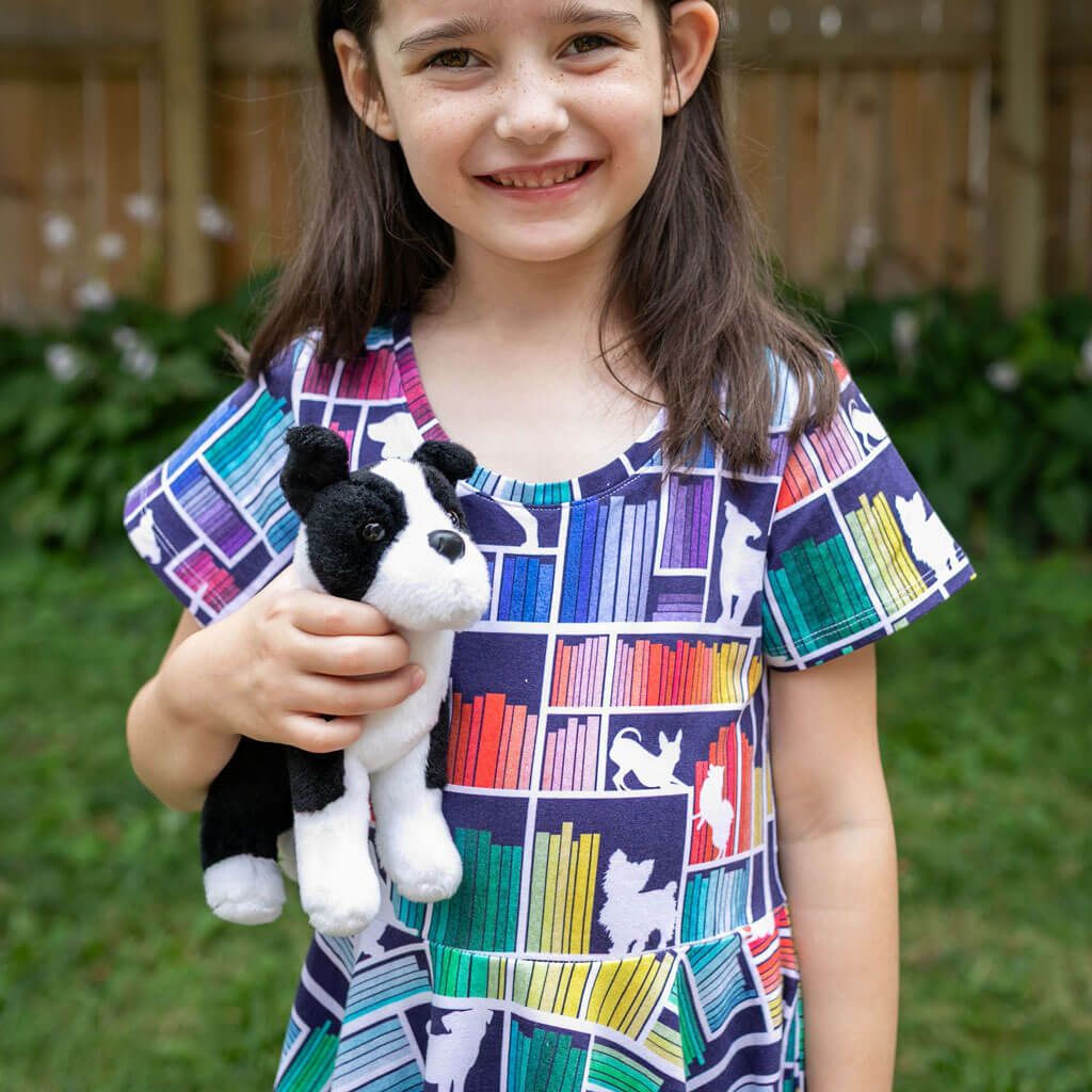 "Dog Eared" Rainbow Books & Dogs Super Twirler Dress with Pockets