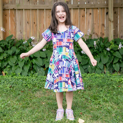"Dog Eared" Rainbow Books & Dogs Super Twirler Dress with Pockets