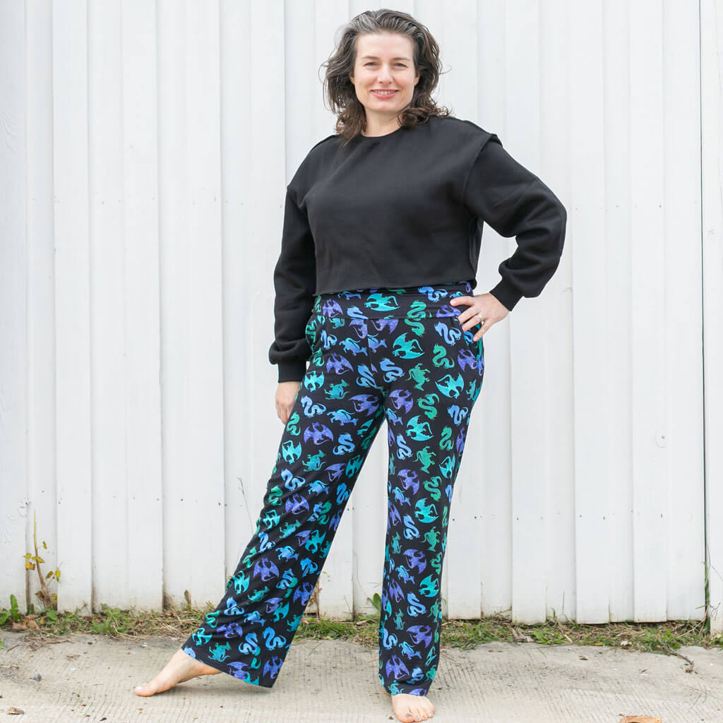 Adult "Wyrm & Cozy" Dragons Foldover Straight Leg Lounge Pants with Pockets