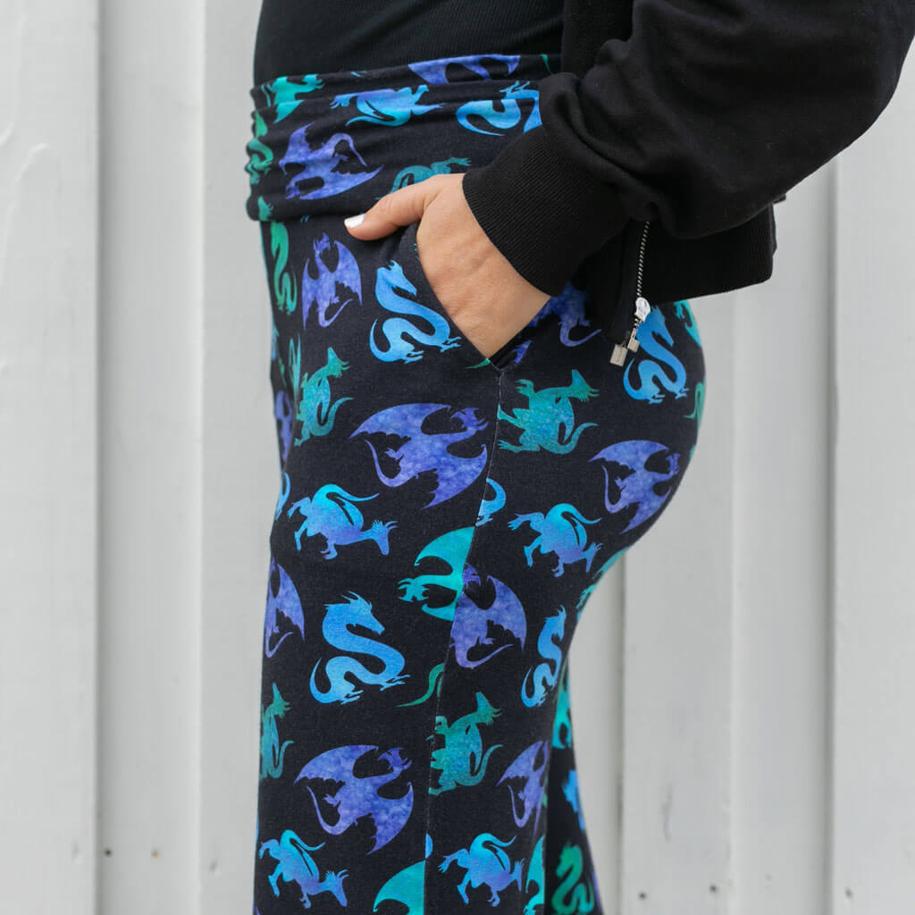 Adult "Wyrm & Cozy" Dragons Foldover Straight Leg Lounge Pants with Pockets