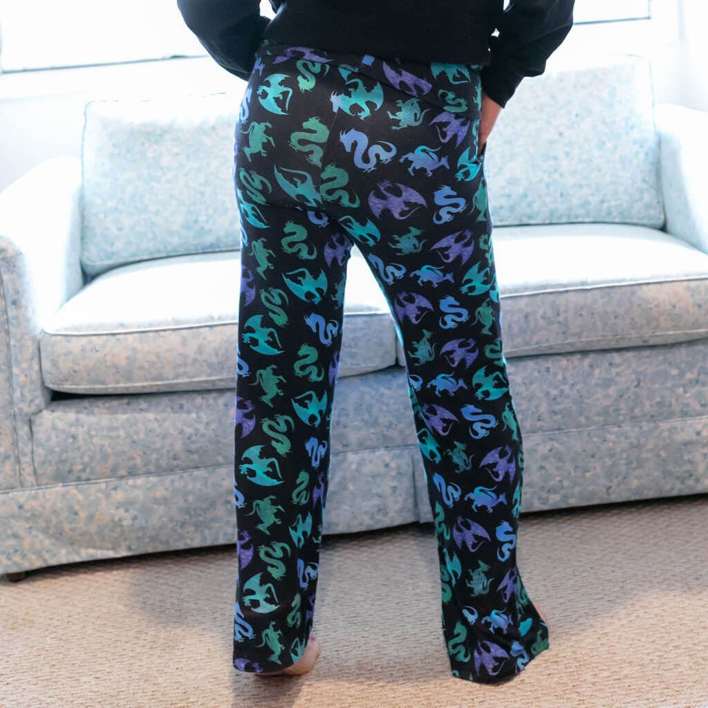 Adult "Wyrm & Cozy" Dragons Foldover Straight Leg Lounge Pants with Pockets