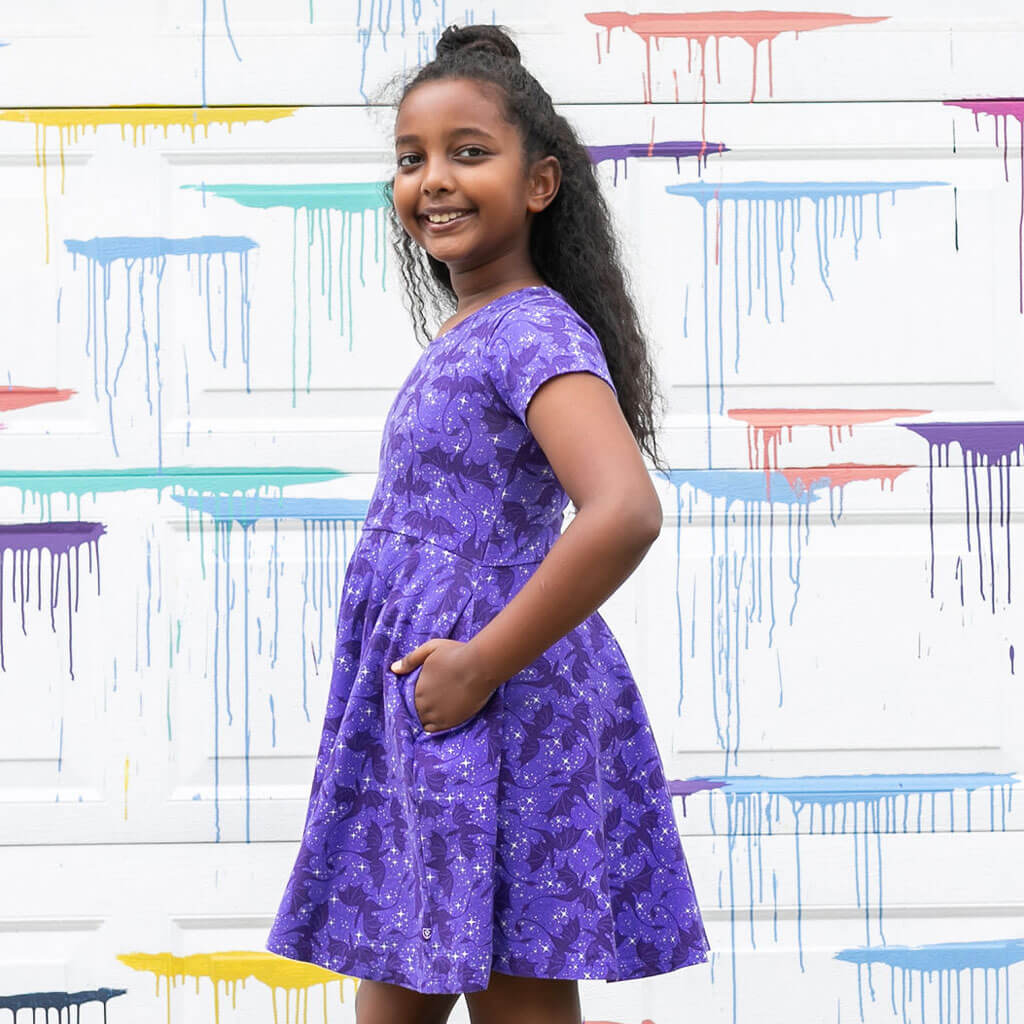"Moondrakes" Night Stars Dragons Super Twirler Dress with Pockets