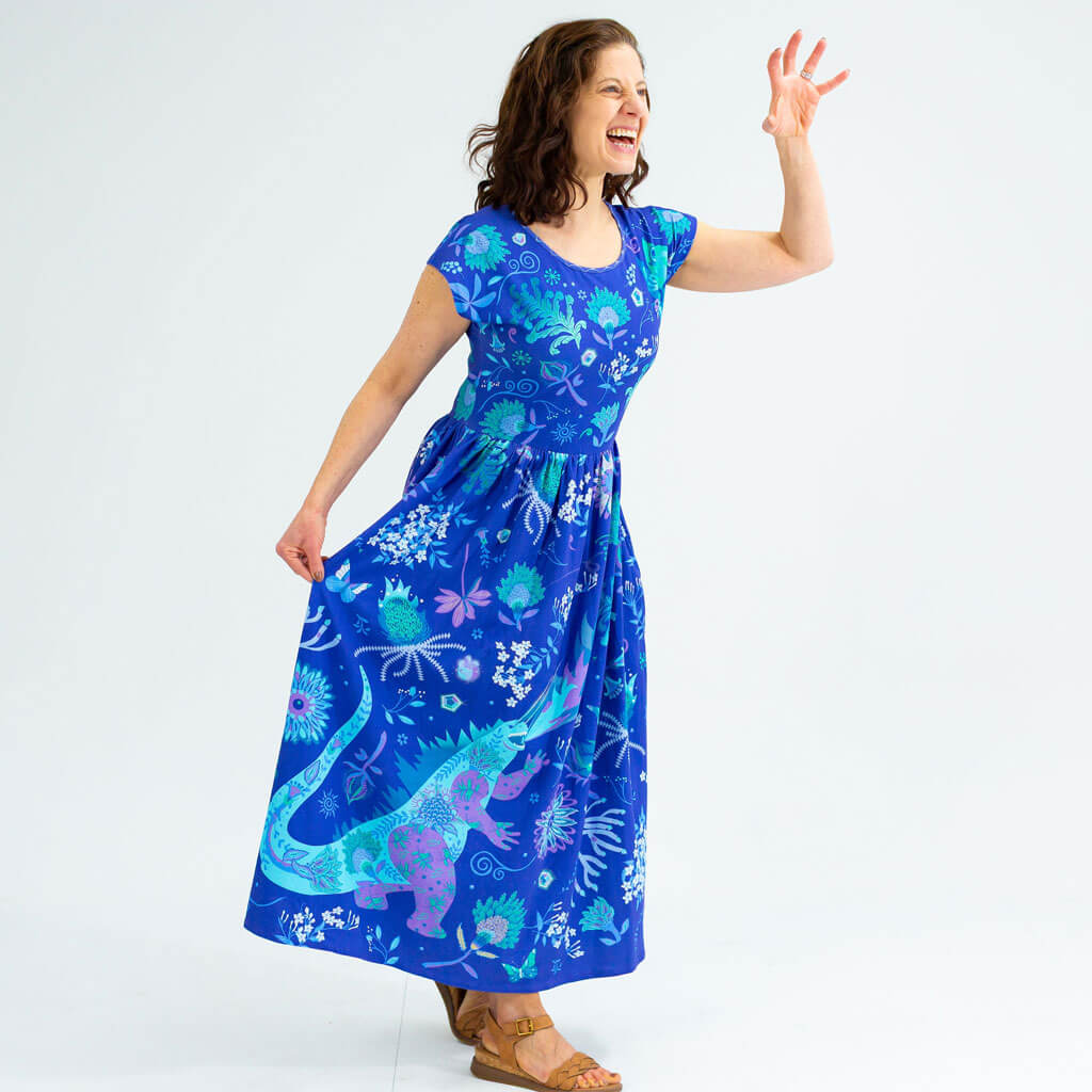 Adult "Beast Mode" Kaiju Monsters Short Sleeve Maxi Dress With Pockets