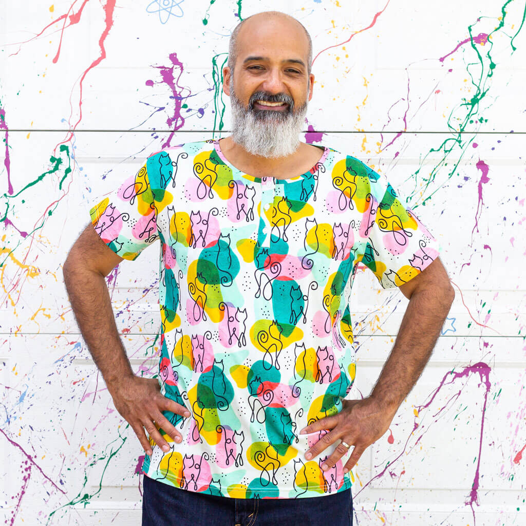 Adult Art Cats Henley Short Sleeve Tee