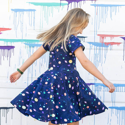 "Circling Back" Planets & Orbits Super Twirler Dress with Pockets