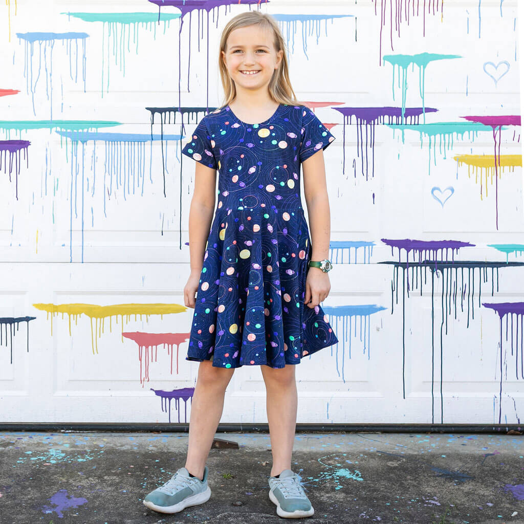 "Circling Back" Planets & Orbits Super Twirler Dress with Pockets
