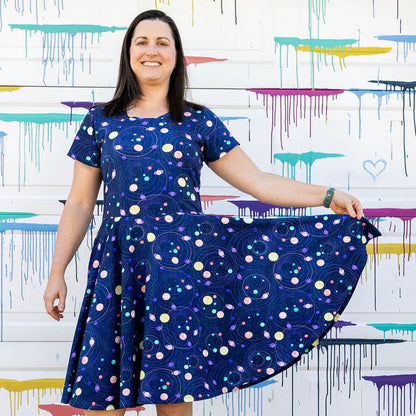 Adult "Circling Back" Planets & Orbits Super Twirler Dress with Pockets
