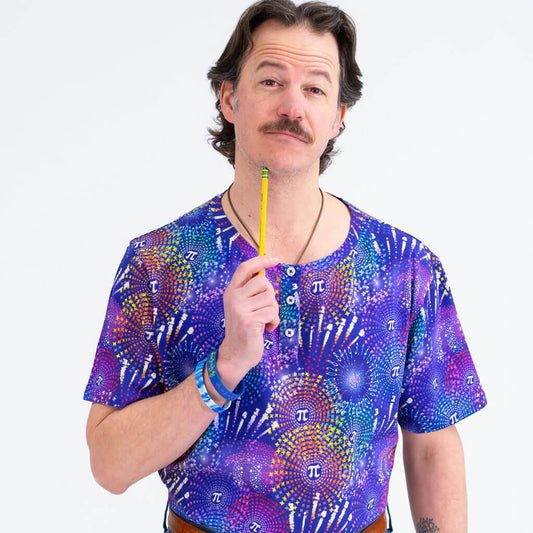 Adult "Pi-rotechnics" Pi Fireworks Henley Short Sleeve Tee