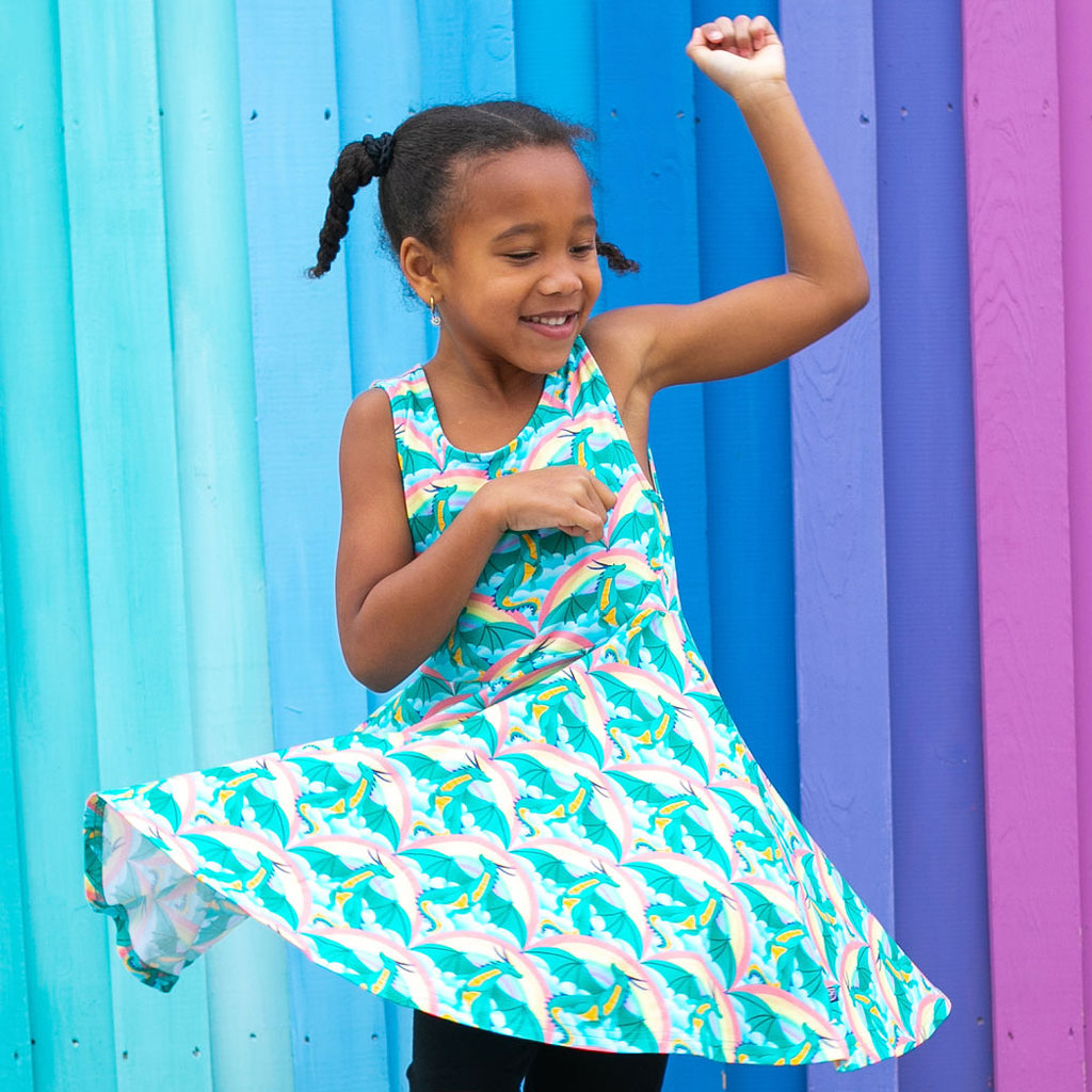Rainbow Arc Dragons Sleeveless Play Dress with Pockets