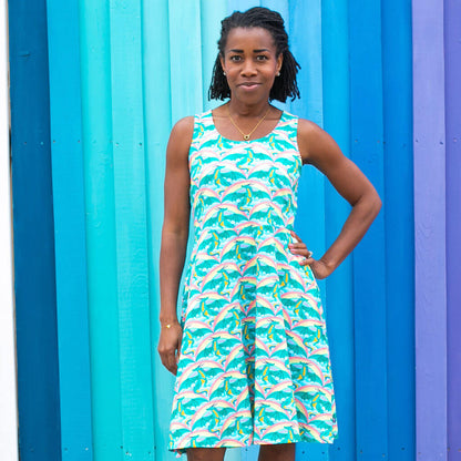 Adult Rainbow Arc Dragons Sleeveless Dress with Pockets