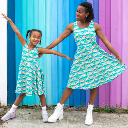 Adult Rainbow Arc Dragons Sleeveless Dress with Pockets