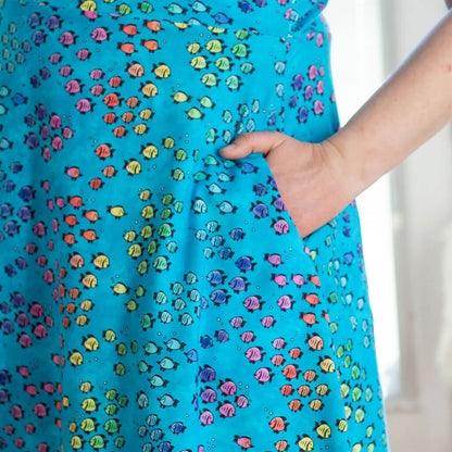 Adult "Summer School" Rainbows of Fish Sleeveless Dress with Pockets