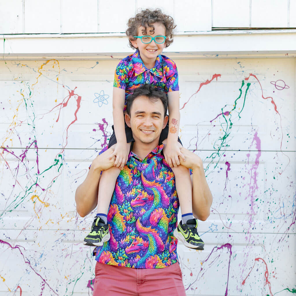 Adult Rainbow Scales Dragons Short Sleeve Polo Shirt