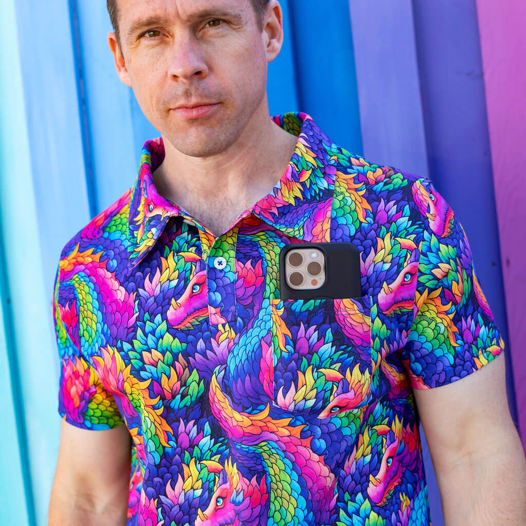 Adult Rainbow Scales Dragons Short Sleeve Polo Shirt