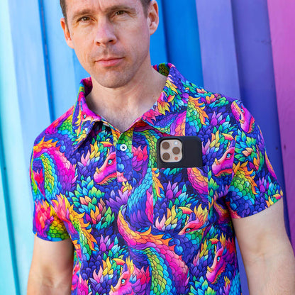 Adult Rainbow Scales Dragons Short Sleeve Polo Shirt