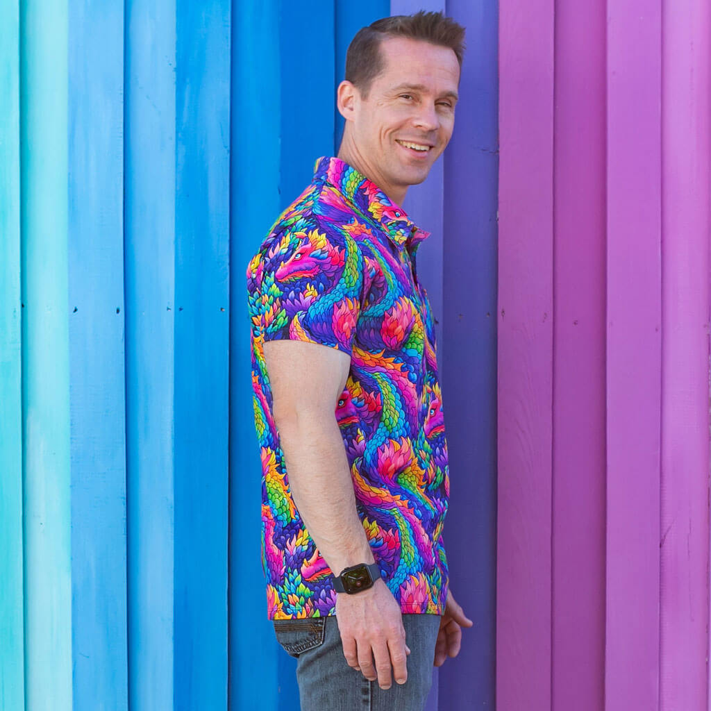 Adult Rainbow Scales Dragons Short Sleeve Polo Shirt