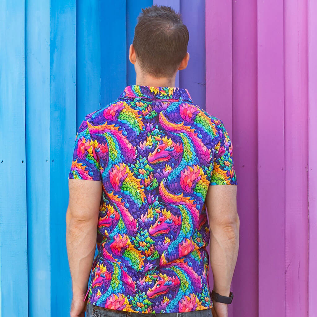Adult Rainbow Scales Dragons Short Sleeve Polo Shirt