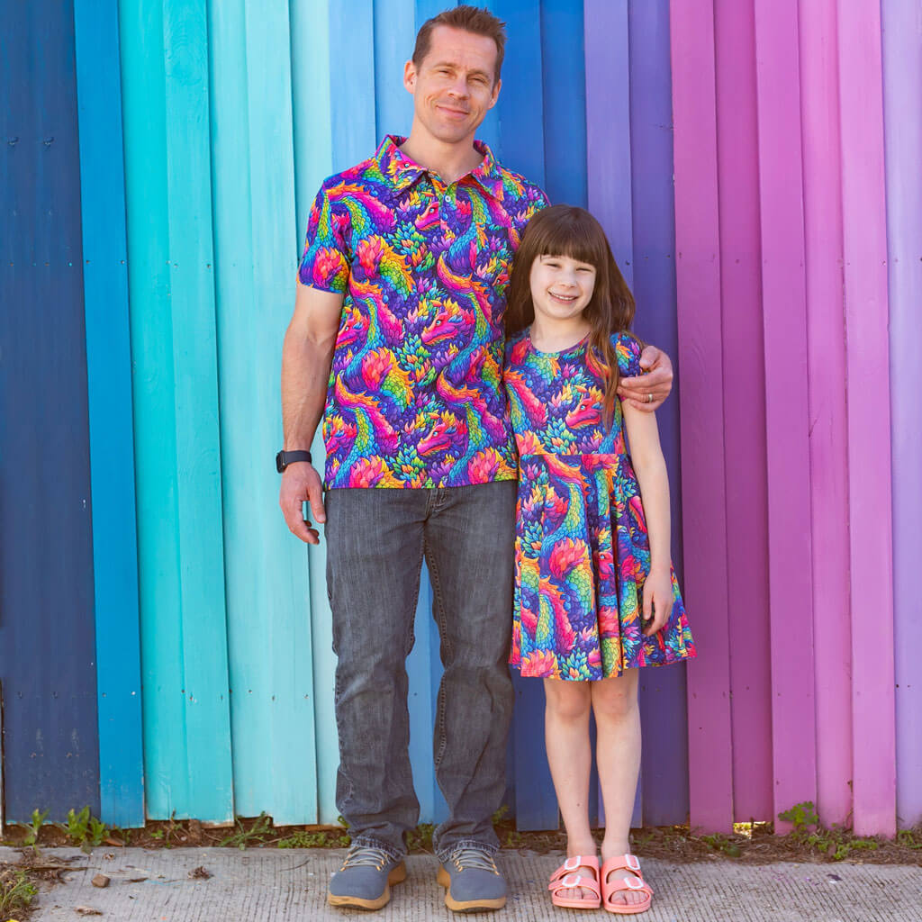 Adult Rainbow Scales Dragons Short Sleeve Polo Shirt