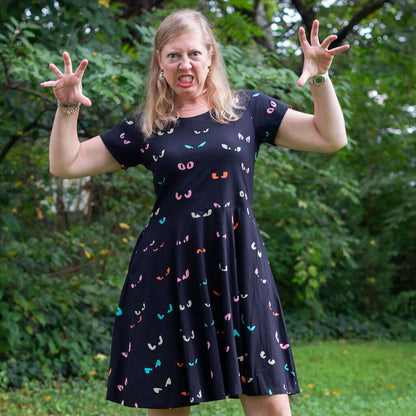 Adult "Jeepers Creepers" Spooky Eyes A-Line Dress with Pockets