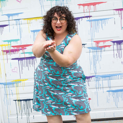 Adult "Megabites" Sharks Sleeveless Dress with Pockets