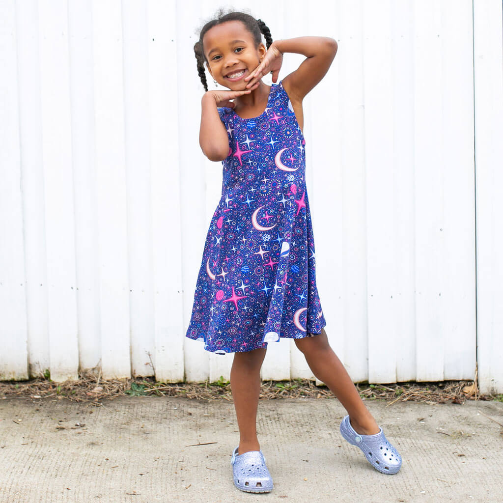 Sparkling Space Sleeveless Play Dress with Pockets