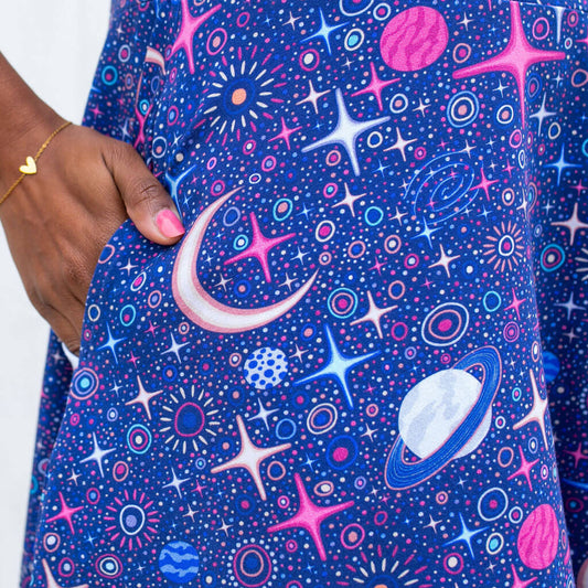 Adult Sparkling Space Sleeveless Dress with Pockets