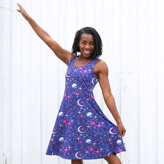 Adult Sparkling Space Sleeveless Dress with Pockets