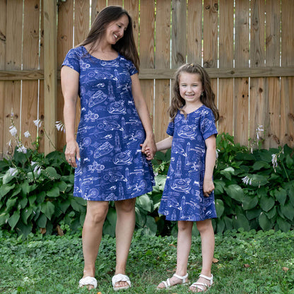 "Some Assembly Required" Starship Blueprints T-Shirt Dress with Pockets