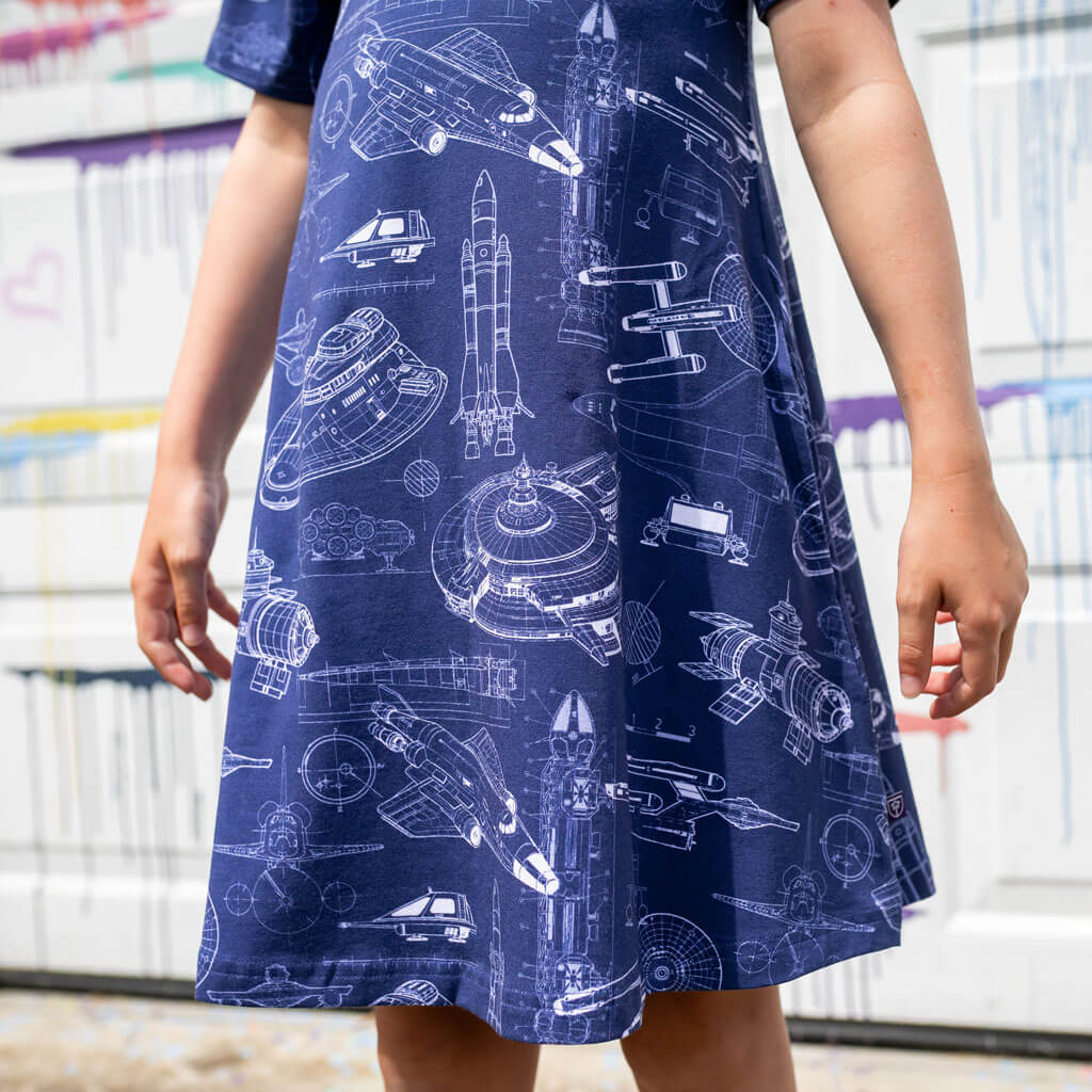 "Some Assembly Required" Starship Blueprints T-Shirt Dress with Pockets
