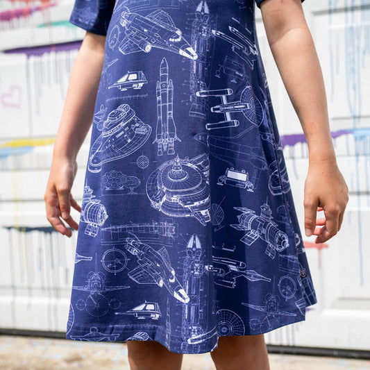 "Some Assembly Required" Starship Blueprints T-Shirt Dress with Pockets