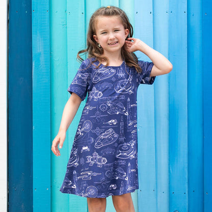 "Some Assembly Required" Starship Blueprints T-Shirt Dress with Pockets