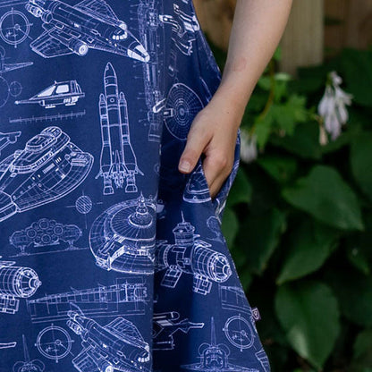 "Some Assembly Required" Starship Blueprints T-Shirt Dress with Pockets