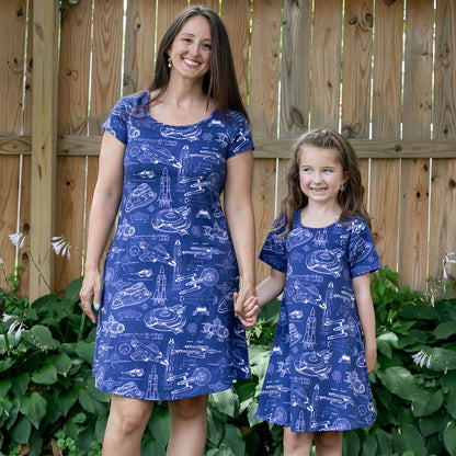 Adult "Some Assembly Required" Starship Blueprints T-Shirt Tunic Dress with Pockets