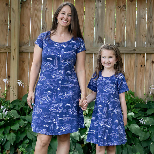 Adult "Some Assembly Required" Starship Blueprints T-Shirt Tunic Dress with Pockets
