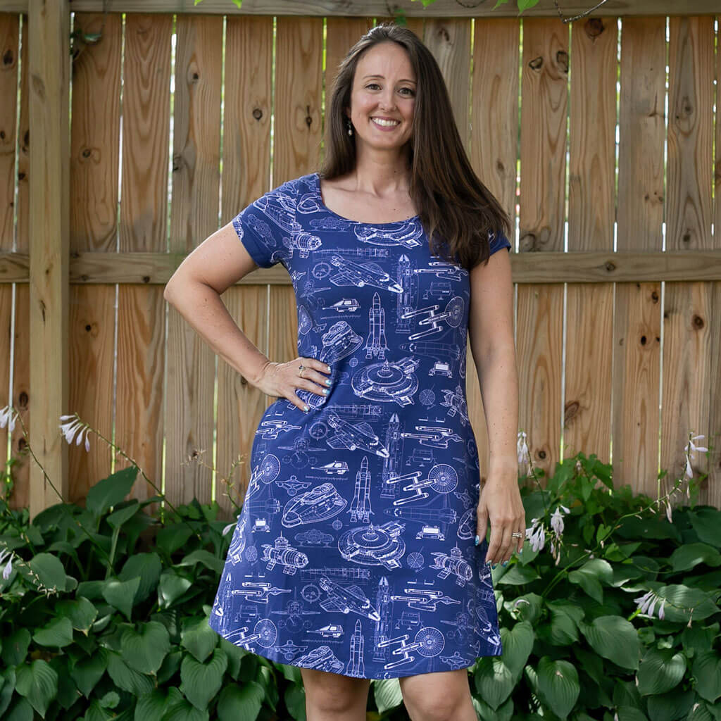 Adult "Some Assembly Required" Starship Blueprints T-Shirt Tunic Dress with Pockets
