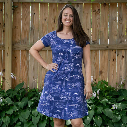 Adult "Some Assembly Required" Starship Blueprints T-Shirt Tunic Dress with Pockets